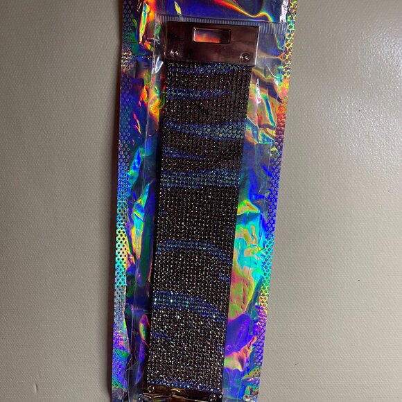 Zebra Print Blue Iridescent Crystal Wide Cuff Bracelet - Picture 6 of 6